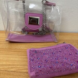 Steve Madden Clear bag Woman's Silver  Tone Turnlock Closure  with‎ Pink Sparkle